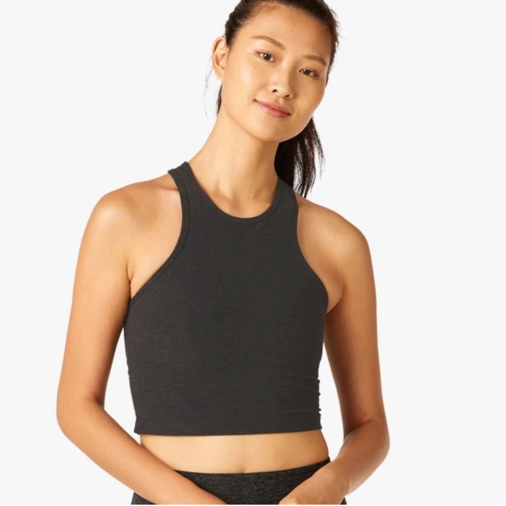 Beyond Yoga Spacedye Studio Cropped Tank Built-in Sports Bra Darkest Night - Picture 2 of 7